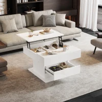 Rotating Lift-Top Coffee Table with Height-Adjustable Top, Space-Saving Side Table with Hidden Storage, 27.5'' L x 27.5'' W x 17.5'' H, White(m-1)