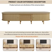 Oval TV Stand with Rattan Drawer and 2 Sliding Doors, Compact Media Console with Adjustable Feet, 71'' L x 15.5'' W x 15.5'' H, Light Oak(m-5)