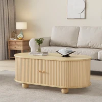 Wood Oval Coffee Table with Space-Saving Design, Stylish Center Table with Hidden Compartment, 39.5" L x 19.5" W x 15.5" H, Wood(m-1)