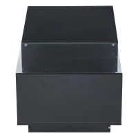 Lift-Up Coffee Table with App-Controlled LED Light and Half Glass Top, Modern Center Table for Living Room, 39.5" L x 19.5" W x 13" H, Black(m-15)