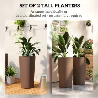 Outsunny 29 Inch Outdoor Planter, Set of 2 Plastic Flower Pots, Weather and UV Resistant Stackable Large Planters, Brown(m-4)