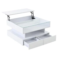 Lift-Top Coffee Table with App-Controlled LED Lighting, Space-Saving Center Table for Compact Homes, 31.5'' L x 31.5'' W x 17.5'' H, White(m-2)
