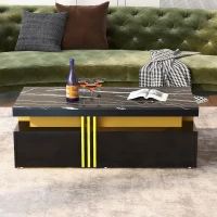 Minimalist Coffee Table with 2 Drawers and High-Gloss Finish, Multi-Use Side Table for Living Spaces, 39.5'' L x 19.5'' W x 15.5'' H, Black(m-9)