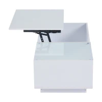 Lift-Up Coffee Table with App-Controlled LED Light and Half Glass Top, Modern Center Table for Living Room, 39.5" L x 19.5" W x 13" H, White(m-13)