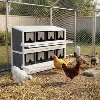 PawHut Chicken Nesting Box, 8 Compartment Wood Laying Boxes for Chicken Coop with Egg Collection Trays Perches for 16-32 Hens(m-2)