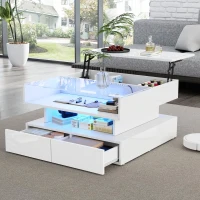 Lift-Top Coffee Table with App-Controlled LED Lighting, Space-Saving Center Table for Compact Homes, 31.5'' L x 31.5'' W x 17.5'' H, White(m-1)