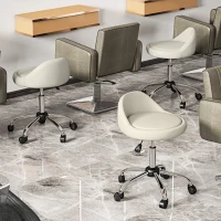 HOMCOM Salon Stool, Adjustable Rolling Stool, White(m-10)