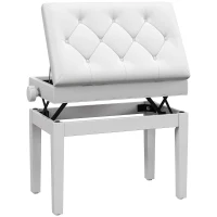 HOMCOM Adjustable Piano Bench with Storage and Soft PU Leather Padded, with Enough Music Storage Design, White(m-11)