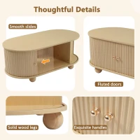 Wood Oval Coffee Table with Space-Saving Design, Stylish Center Table with Hidden Compartment, 39.5" L x 19.5" W x 15.5" H, Wood(m-6)