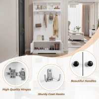Space‑Saving Coat Rack with 4 Hooks and Top Open Shelf, Multifunctional Cabinet for Compact Homes, 40'' L x 18.5'' W x 72'' H, White(m-5)