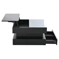 Lift-Up Coffee Table with App-Controlled LED Lighting, Space-Saving Center Table for Compact Homes, 31.5'' L x 31.5'' W x 17.5'' H, Black(m-13)