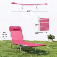 Outsunny Folding Chaise Lounge Chair, Portable Tanning Chair with Adjustable Backrest, Pillow for Beach Poolside Patio, Pink(m-3)