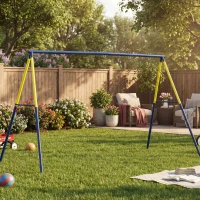 Qaba Kids Swing Set, Heavy Duty Metal 2 Seat Swing Stand Set with Ground Stakes, Supports 150 kg, Indoor Outdoor, Blue(m-8)