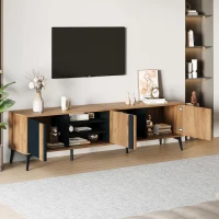 Modern TV Stand with 3 Doors and 3-Tier Open Shelving, Spacious TV Entertainment Center for Living Room, 70.5" L x 15.5" W x 19.5" H, Wood(m-1)