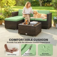 Outsunny 3 Pieces Patio Furniture Set with Cushions, Outdoor PE Rattan Wicker Conversation Corner Sofa Set, Light Green(m-5)