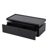 High-Gloss Coffee Table with App-Controlled LED Ambient Lighting, Functional Center Table for Living Room, 37.5" L x 17.5" W x 13.5" H, Black(m-2)