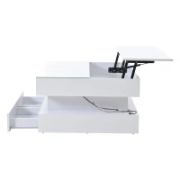 Lift-Top Coffee Table with App-Controlled LED Lighting, Space-Saving Center Table for Compact Homes, 31.5'' L x 31.5'' W x 17.5'' H, White(m-10)
