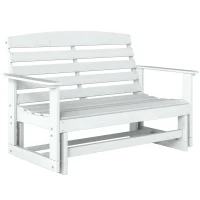 Outsunny Patio Glider Bench w/ HDPE Slatted Double Rocking Chair, Distressed White(m-1)