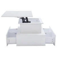 Sleek Lift-Up Coffee Table with LED Lighting and 4 Drawers, Durable Center Table for Living Room, 35.5" L x 21.5" W x 16.5" H, White(m-15)