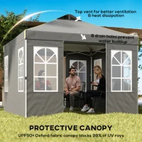 Outsunny 9.6 x 9.6 ft Pop Up Canopy Tent with Sidewalls, One Push Setup, UPF50+ Portable Instant Canopy Shelter, Dark Gray(m-4)