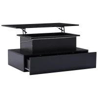 Sleek Lift-Up Coffee Table with LED Lighting and 4 Drawers, Durable Center Table for Living Room, 35.5" L x 21.5" W x 16.5" H, Black(m-2)