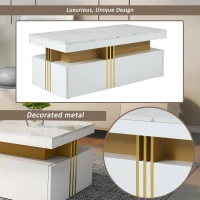 Minimalist Coffee Table with 2 Drawers and High-Gloss Finish, Multi-Use Side Table for Living Spaces, 39.5'' L x 19.5'' W x 15.5'' H, White(m-5)
