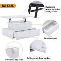 Sleek Lift-Up Coffee Table with LED Lighting and 4 Drawers, Durable Center Table for Living Room, 35.5" L x 21.5" W x 16.5" H, White(m-7)