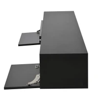Floating TV Stand with High-Gloss Finish and LED Ambient Lighting, Sleek TV Cabinet with Pull-Down Doors, 63" L x 12" W x 8.5" H, Black(m-11)