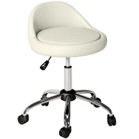 HOMCOM Salon Stool, Adjustable Rolling Stool, White(m-2)