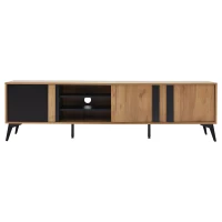 Modern TV Stand with 3 Doors and 3-Tier Open Shelving, Spacious TV Entertainment Center for Living Room, 70.5" L x 15.5" W x 19.5" H, Wood(m-15)
