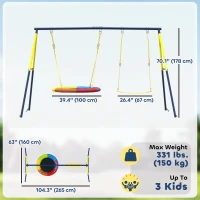 Qaba Kids Swing Set with Double Swings, Outdoor Playset with Adjustable Ropes, Metal Frame for Ages 3-8, 150kg Capacity(m-3)