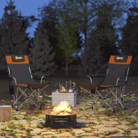 Outsunny Set of 2 Reclining Camping Chair with Foot Rest, Folding Camping Chair w/ Headrest, Cup Holder, Storage Bag, Orange(m-10)