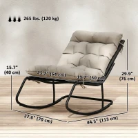 Outsunny Outdoor Rocking Chair, Oversized Rocking Patio Chair with 25" Extra Wide Mesh Seat and Cushion, Khaki(m-3)