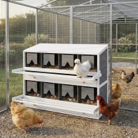 PawHut Chicken Nesting Box, 8 Compartment Wood Laying Boxes for Chicken Coop with Egg Collection Trays Perches for 16-32 Hens(m-10)