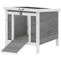 PawHut Wooden Rabbit Hutch Bunny Cage Outdoor Cat House Guinea Pig Cage Duck Shelter, Indoor Outdoor Use, 20"x16.5"x17", Grey(m-11)