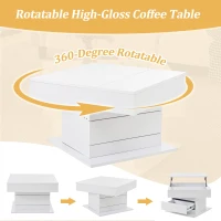 Rotating Lift-Top Coffee Table with Height-Adjustable Top, Space-Saving Side Table with Hidden Storage, 27.5'' L x 27.5'' W x 17.5'' H, White(m-6)