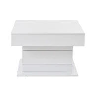 Rotating Lift-Top Coffee Table with Height-Adjustable Top, Space-Saving Side Table with Hidden Storage, 27.5'' L x 27.5'' W x 17.5'' H, White(m-11)