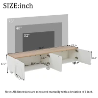 Stylish TV Stand with 4 Doors and Spherical Metal Legs, Sturdy TV Cabinet with Large Closed Storage, 71" L x 15.5" W x 17.5" H, White+Oak(m-3)