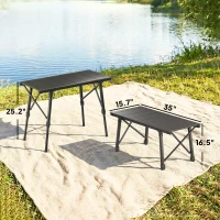 Outsunny Adjustable Height Folding Picnic Table with Removable Plates, Aluminum Camping Table, Black(m-3)
