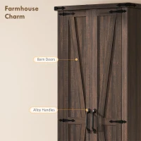 HOMCOM 71" Pantry Cabinet, Kitchen Storage Cabinet with Adjustable Shelves, Barn Doors and Drawer for Dining Room, Brown(m-6)