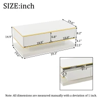 Space-Saving Coffee Table with Bottom-Slide Drawers, High-Gloss Centre Table for Living Room and Office, 39.5'' L x 19.5'' W x 15'' H, White(m-3)