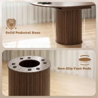 HOMCOM Extendable Kitchen Table for 6-8, 43.5"-59" Farmhouse Dining Table with Pedestal Base Walnut Wood Grain(m-6)