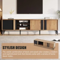 Modern TV Stand with 3 Doors and 3-Tier Open Shelving, Spacious TV Entertainment Center for Living Room, 70.5" L x 15.5" W x 19.5" H, Wood(m-5)