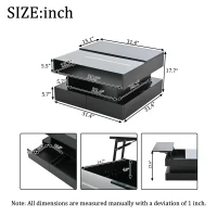Lift-Up Coffee Table with App-Controlled LED Lighting, Space-Saving Center Table for Compact Homes, 31.5'' L x 31.5'' W x 17.5'' H, Black(m-3)