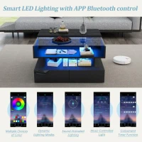 Lift-Up Coffee Table with App-Controlled LED Lighting, Space-Saving Center Table for Compact Homes, 31.5'' L x 31.5'' W x 17.5'' H, Black(m-4)