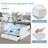 Lift-Top Coffee Table with App-Controlled LED Lighting, Space-Saving Center Table for Compact Homes, 31.5'' L x 31.5'' W x 17.5'' H, White(m-5)