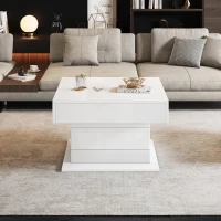 Rotating Lift-Top Coffee Table with Height-Adjustable Top, Space-Saving Side Table with Hidden Storage, 27.5'' L x 27.5'' W x 17.5'' H, White(m-7)