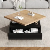 Square Rotating Coffee Table with 360° Rotating Tabletop, Durable Center Table for Livng or Reception Areas, 27.5'' L x 27.5'' W x 14'' H, Black(m-7)