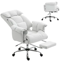 HOMCOM High Back Office Chair, Reclining Desk Chair with Footrest, High Resilience Foam, Rolling Wheels, Cream White(m-11)