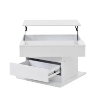 Rotating Lift-Top Coffee Table with Height-Adjustable Top, Space-Saving Side Table with Hidden Storage, 27.5'' L x 27.5'' W x 17.5'' H, White(m-12)